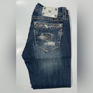Miss Me Signature Cropped Low Rise Embellished Denim Jeans Size 28 X 25